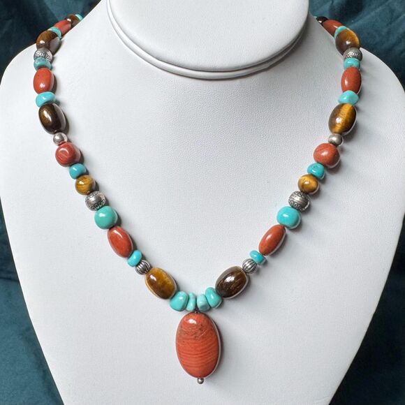 Vintage Carnelian Gemstone Necklace by Carolyn Pollack Sterling Silver Southwest - Picture 6 of 14